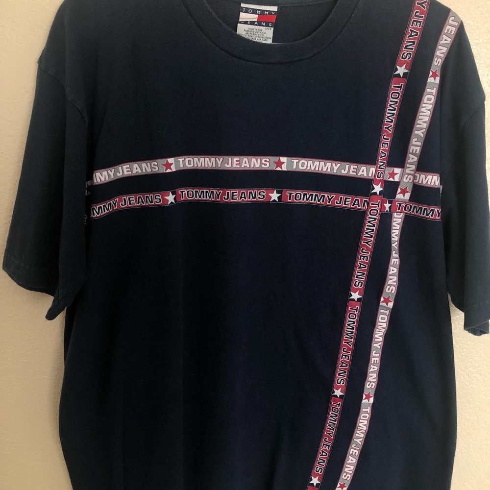 Vintage Tommy Jeans Spell-Out T-Shirt Sz. Large Navy Blue